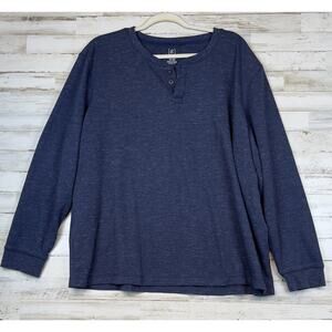 George Thermal Henley Shirt Mens 3XL Blue Waffle Knit Long Sleeve Casual